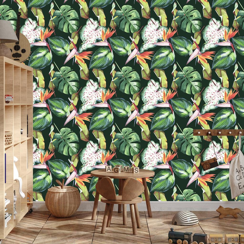Paradise flowers and tropical leaves wallpaper for living room and bedroom 50x1000