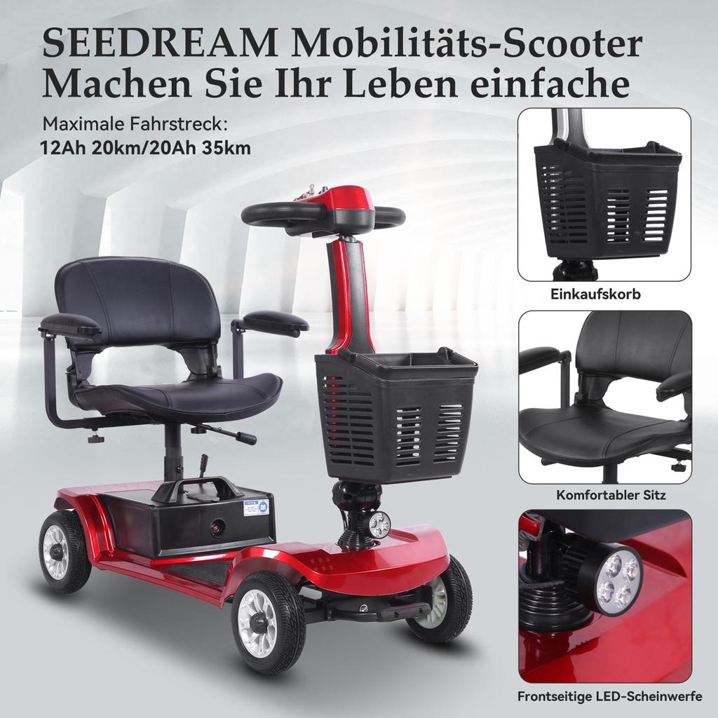 S-02 Scooter de mobilité à quatre roues: Moteur 250W, Batterie Amovible 24V 12Ah, Pneus 8 Pouces—Transport Urbain Pratique