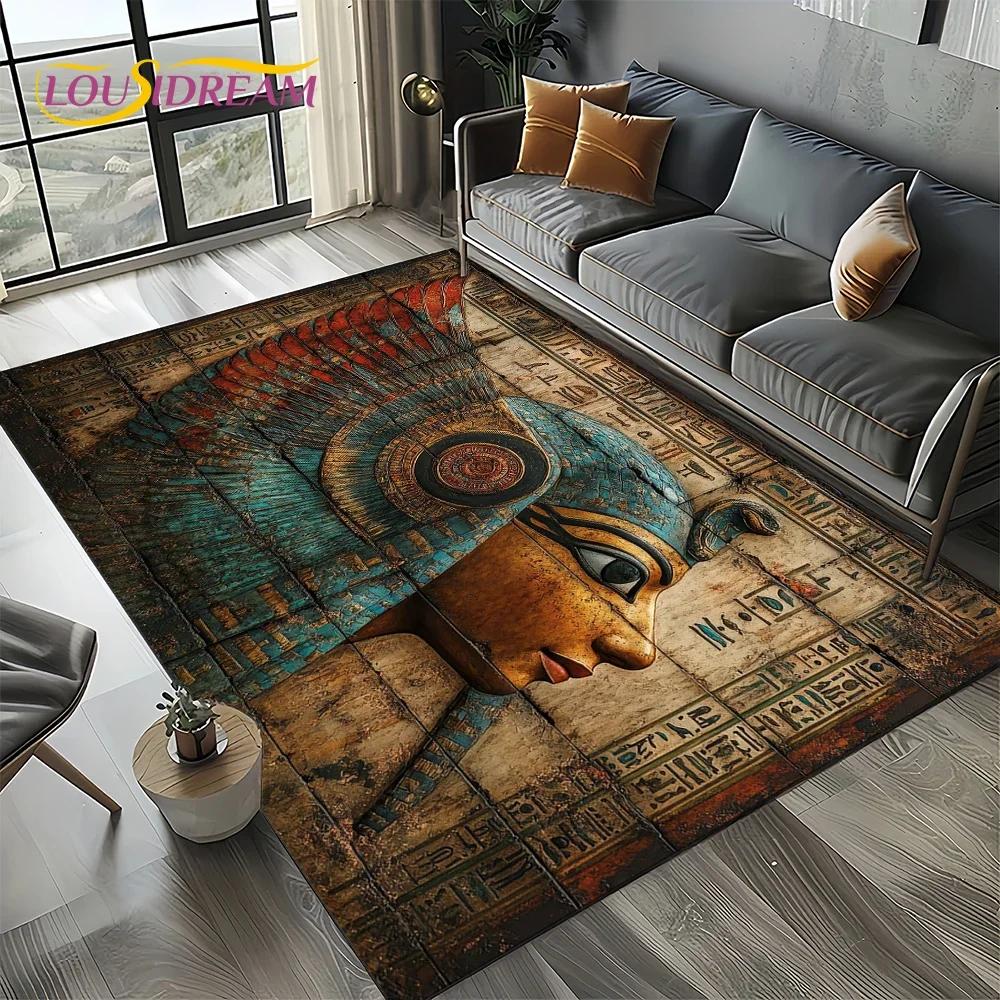 2025 Antikes Ägypten Hieroglyphen Mythologie Wandmalerei Teppich für Wohnzimmer Schlafzimmer Sofadekoration,Rutschfeste Bodenmatte