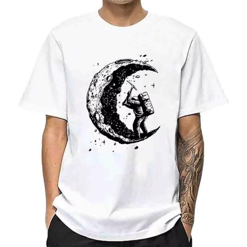 Men's High Quality 100%  Moon Print Casual Summer Cool Short Sleeve Men Tshirt Loose T-shirt Male Tee Shirts Male Tee Tops