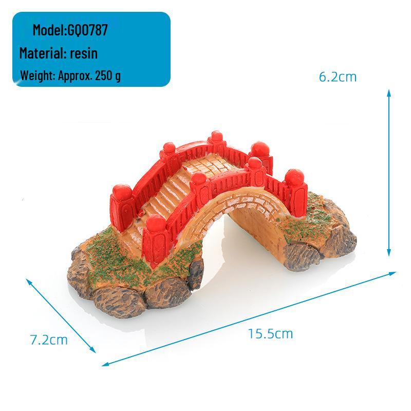 Fish Tank Decor: Artificial Mountain & Wooden Suspension Bridge Set