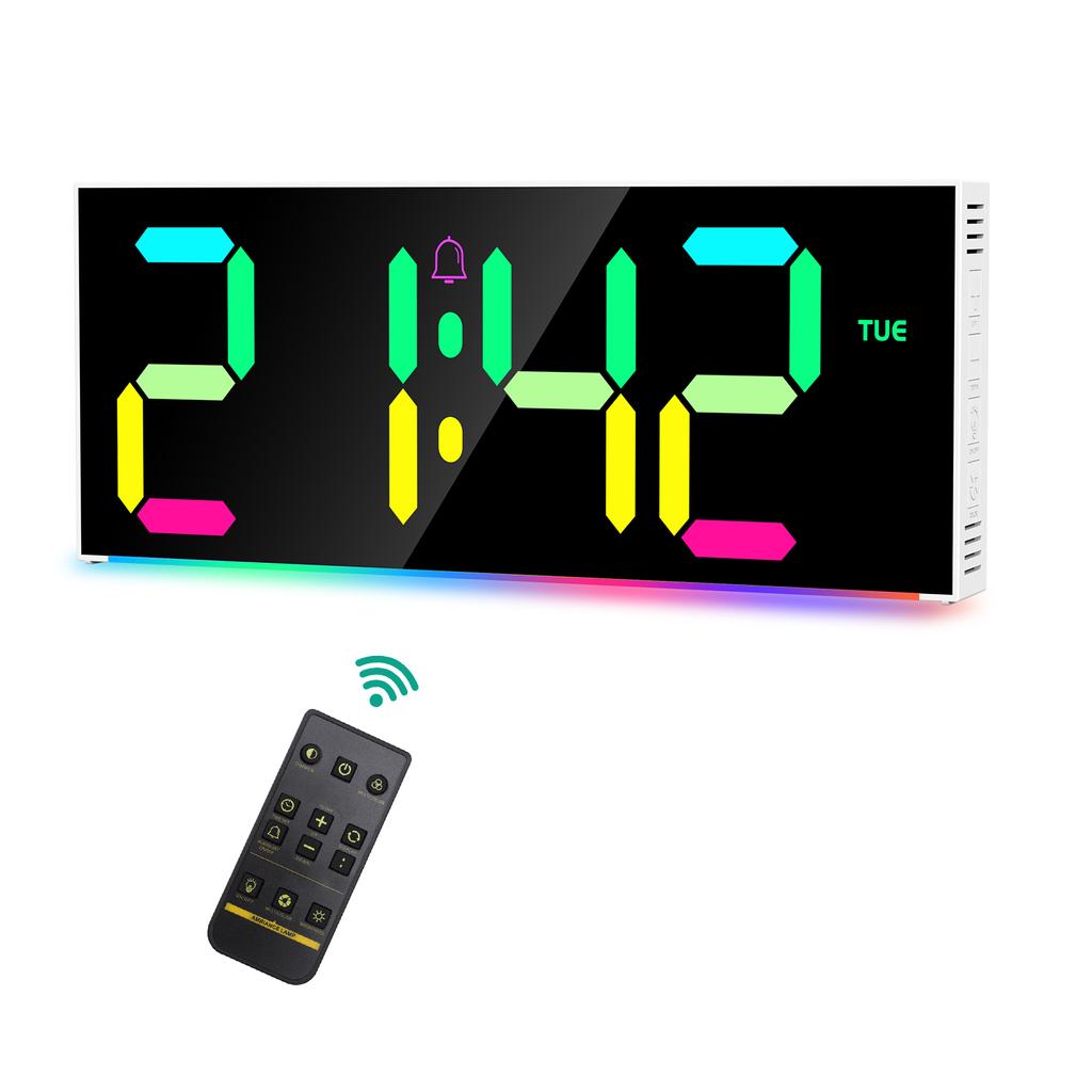 ORIA Digital Wall Clock 12" Large Display RGB Colorful Alarm Clock with Remote Control for Living Room, Gym
