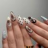 Flower Polka Dots 3D Fake Nails Wearable Manicure Bling French False Nails Artificial Full Cover Jelly Gel Fake Nails