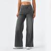 Baggy Ladies Wide Leg Trousers with Elastic Waistband High Waist Stretch Vertical Tube Trousers Stylish Womens' Multi-pocket Straight Loose Jeans