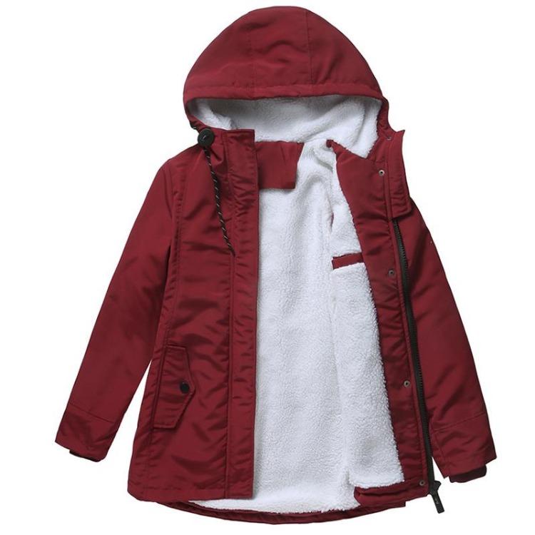 Warm Hooded Parka Coat for Women Cinched Waist Large Size Zip Up Outerwear BRIGH DEER S бордовый