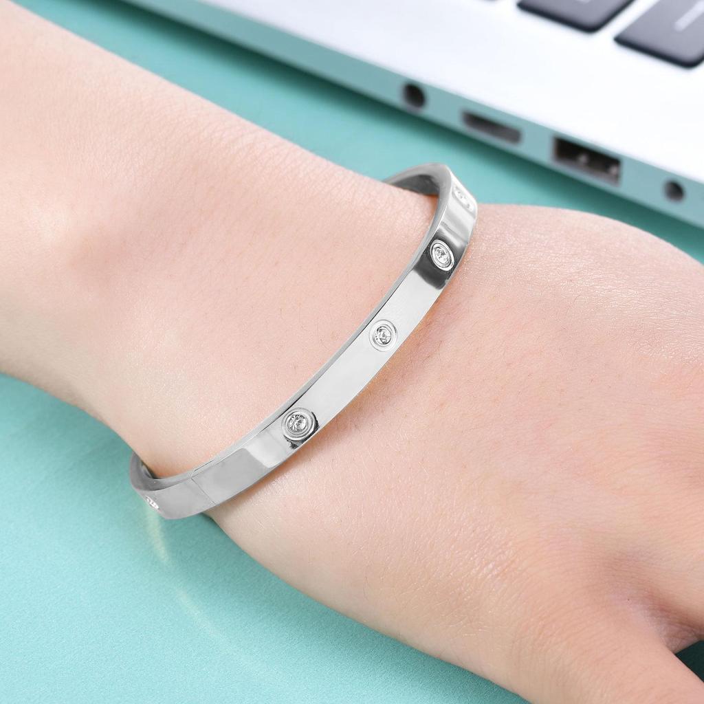 Stylish Zirconia Open Cuff Bracelet - 4MM/6MM Stainless Steel Couple Design