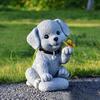 Garden Dog Statue with Solar Butterfly Light Small Resin Puppy Sculpture Outdoor Waterproof Solar Powered Animal Figurine for Yard Patio Lawn