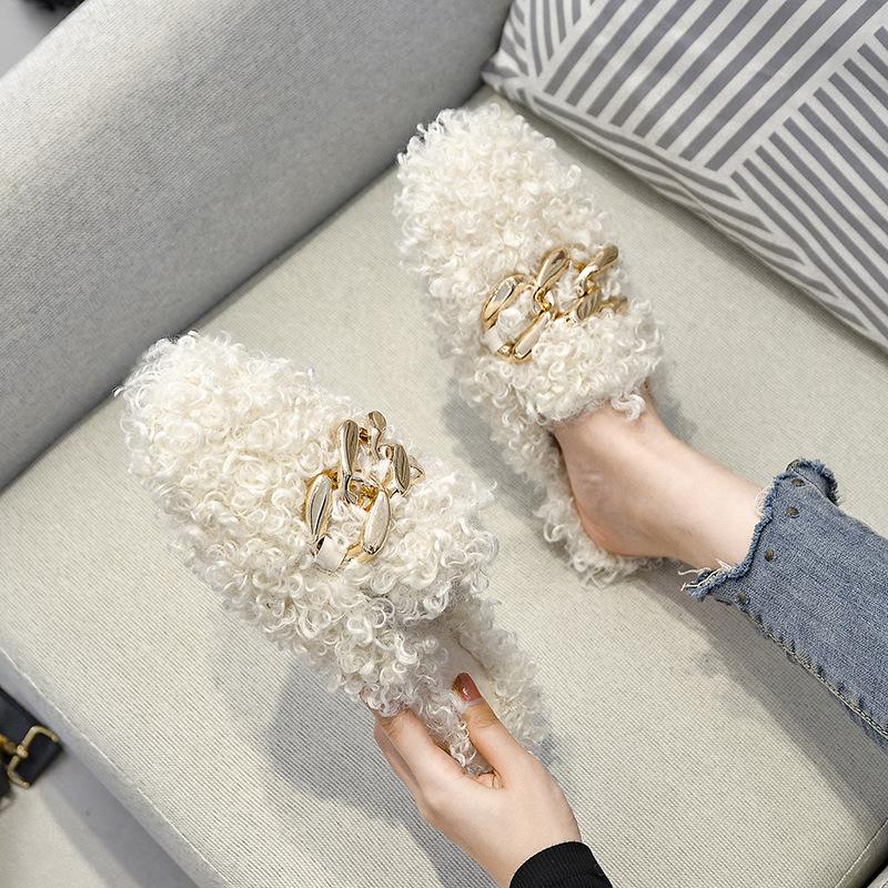 Fashion Flats Shoes for Women Autumn Winter New Style Slippers for Women Outside Warm Cotton Shoes Muller Shoes Big Size 41-44