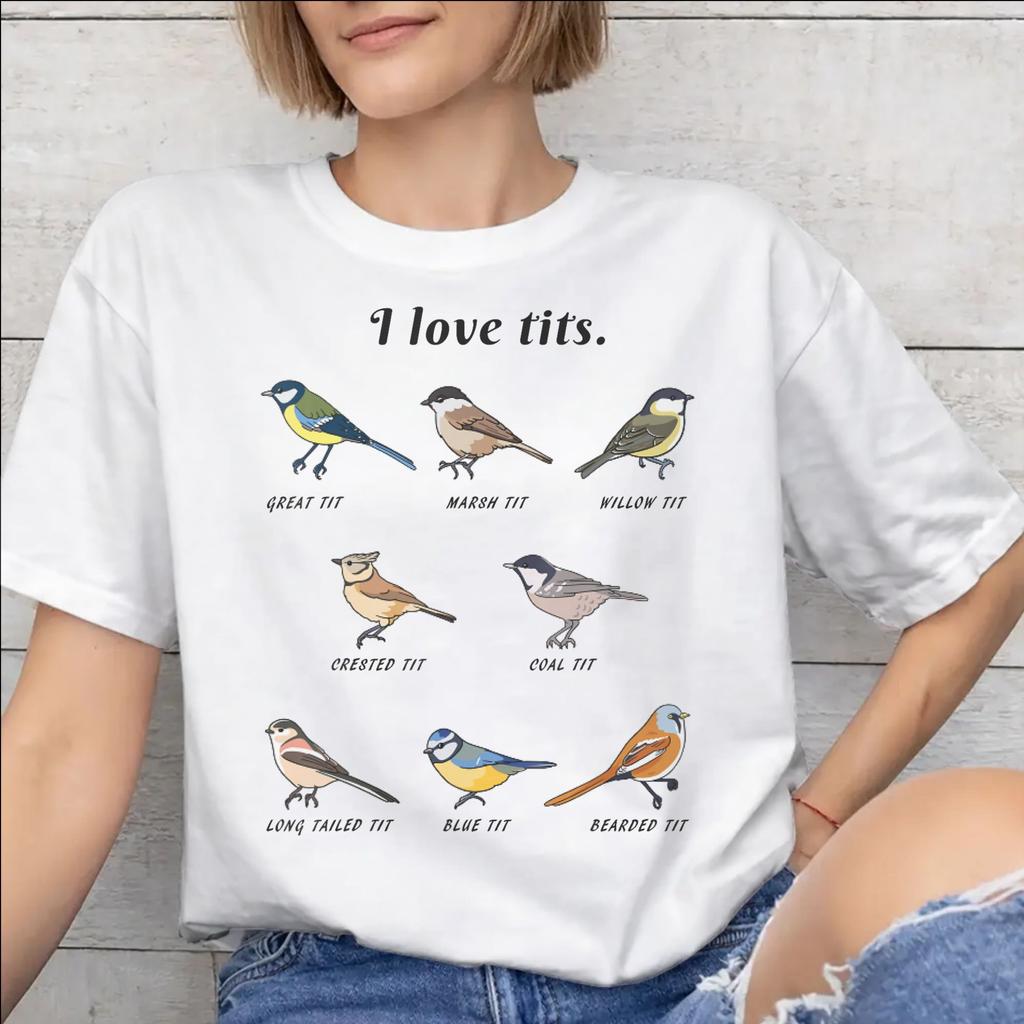 Unisex Unisex Funny Bird Meme I Love Tits T Shirt Cotton Graphic Printed TShirt Top Clothing