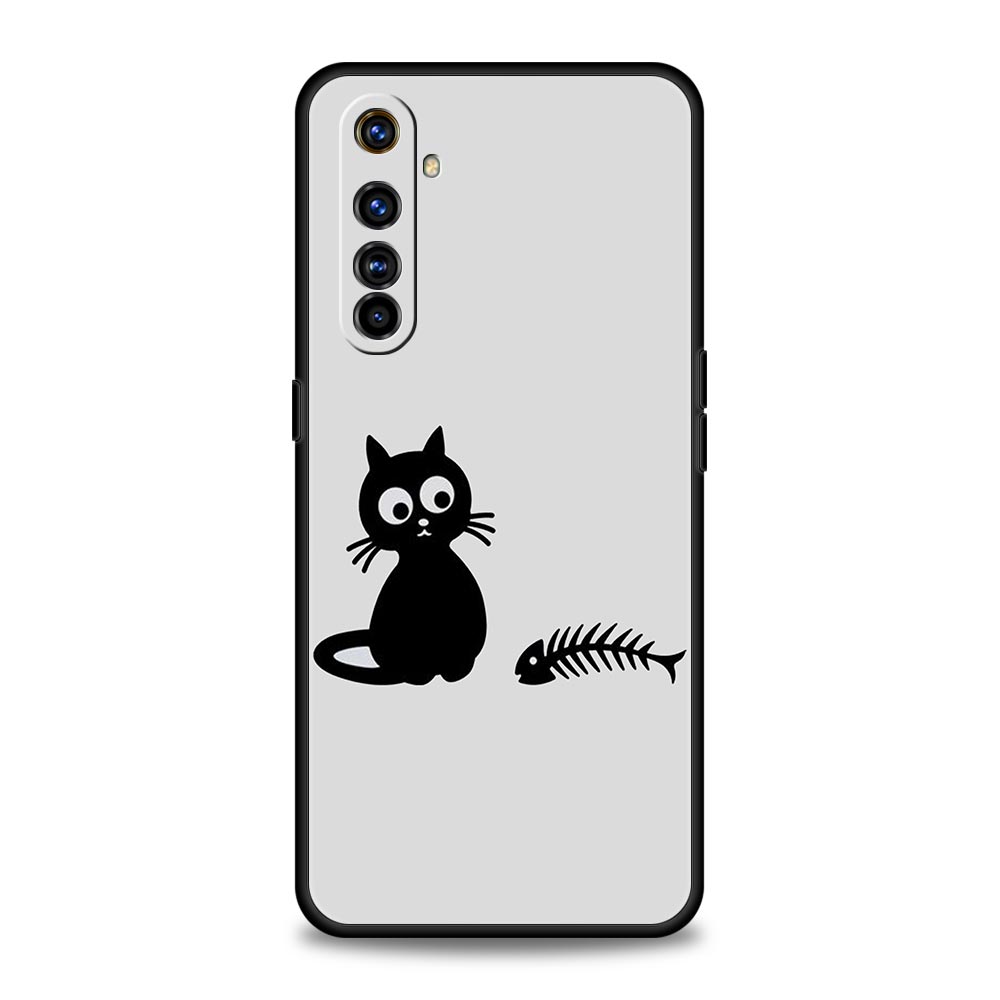 Funny Black Cat Phone Case For Realme 16 15T 14 13 12 11 10 4G 9 8 5G Pro Plus C21 C25 C35 GT5 GT3 GT2 Neo 2 3 3T 5 Cover
