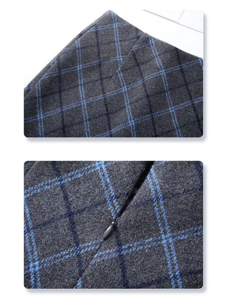 American Retro High Waist Plaid Woolen Skirt - Women's Autumn/Winter 2025 Bodycon Design