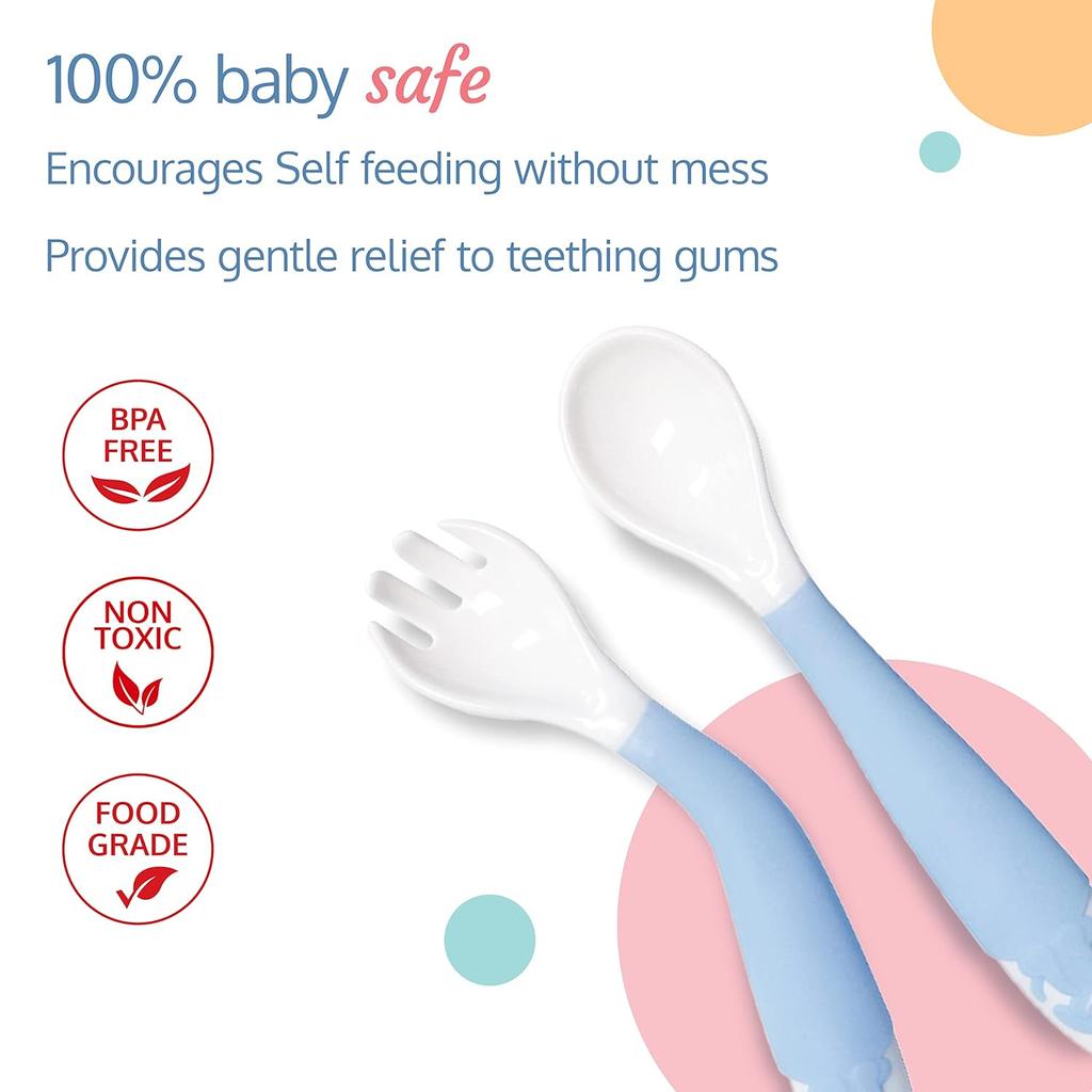 LuvLap Biegsames Esslernlöffel- und Gabelset für Babys zum Selbstfüttern Weiches Silikon 14,5 CM