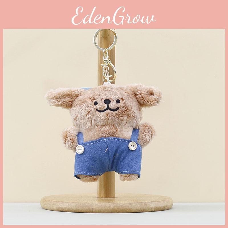 Dog White Overalls Plush Keychain Stuffed Pp Cotton Filling Decoration Bag
