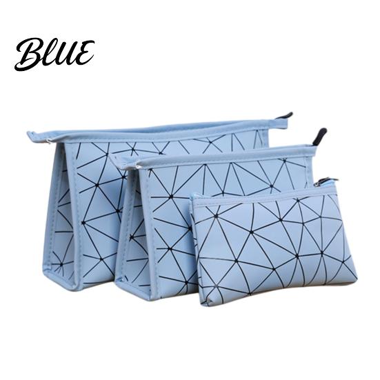 Travel Accessory Pouch Set 3Pcs/Set Makeup Bags Waterproof Faux Leather Cosmetic Bag Portable Geometric Toiletry Bags for Skincare Brushes