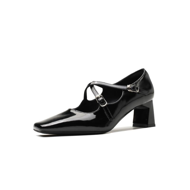 Cross-buckle Spring New Mary Jane Women's Shoes Square Head Retro Silver Thick Heel Light Mouth Versatile Single Shoes