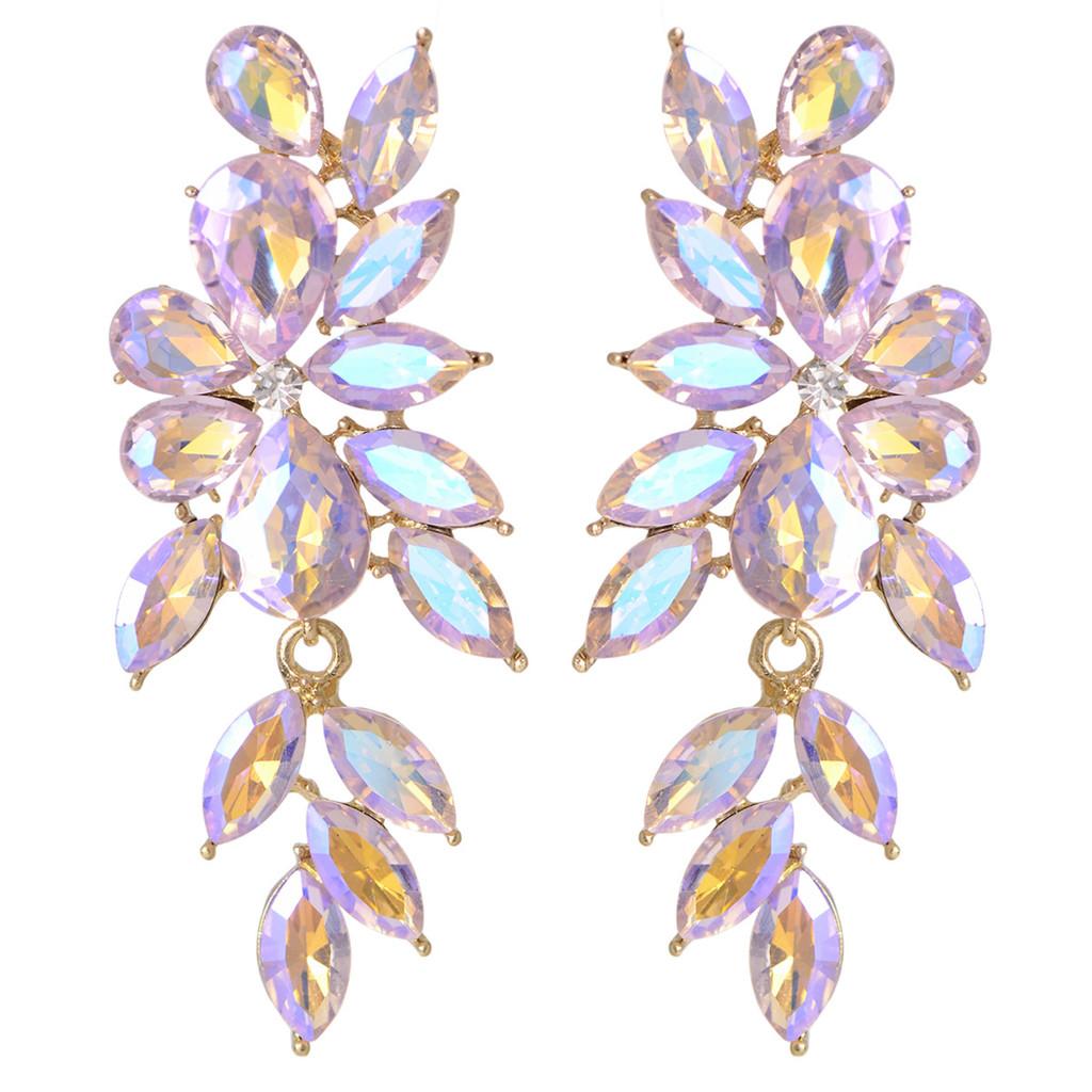 Luxe Alloy Flower Drop Earrings For Women With Sparkling Diamonds And Fashion Style