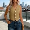 Linen Vest Top for Women Casual Slim Fit Sleeveless Button Down Waistcoat V