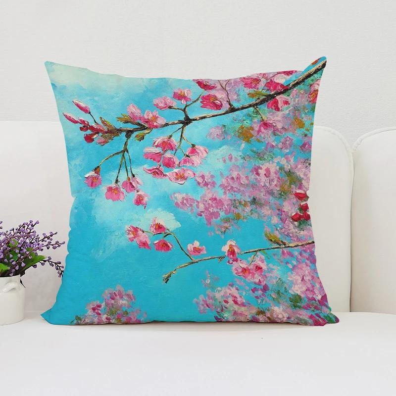 Japanese Cherry Blossom Pillowcases for Pillows 45x45 Cushions Cover for Living Room Cushions Luxury Cushion Cover Home Decor