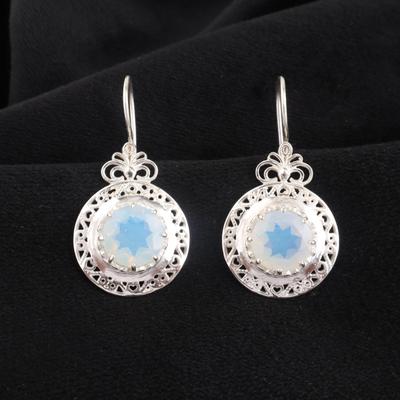 Mælkehvid Opal Ædelstensørering 1,5", 925 Sterling Sølv Smykker, Gave til Oktober Fødselsdag, Rund Opal Ørering Til Thanksgiving Gave CE-25-18