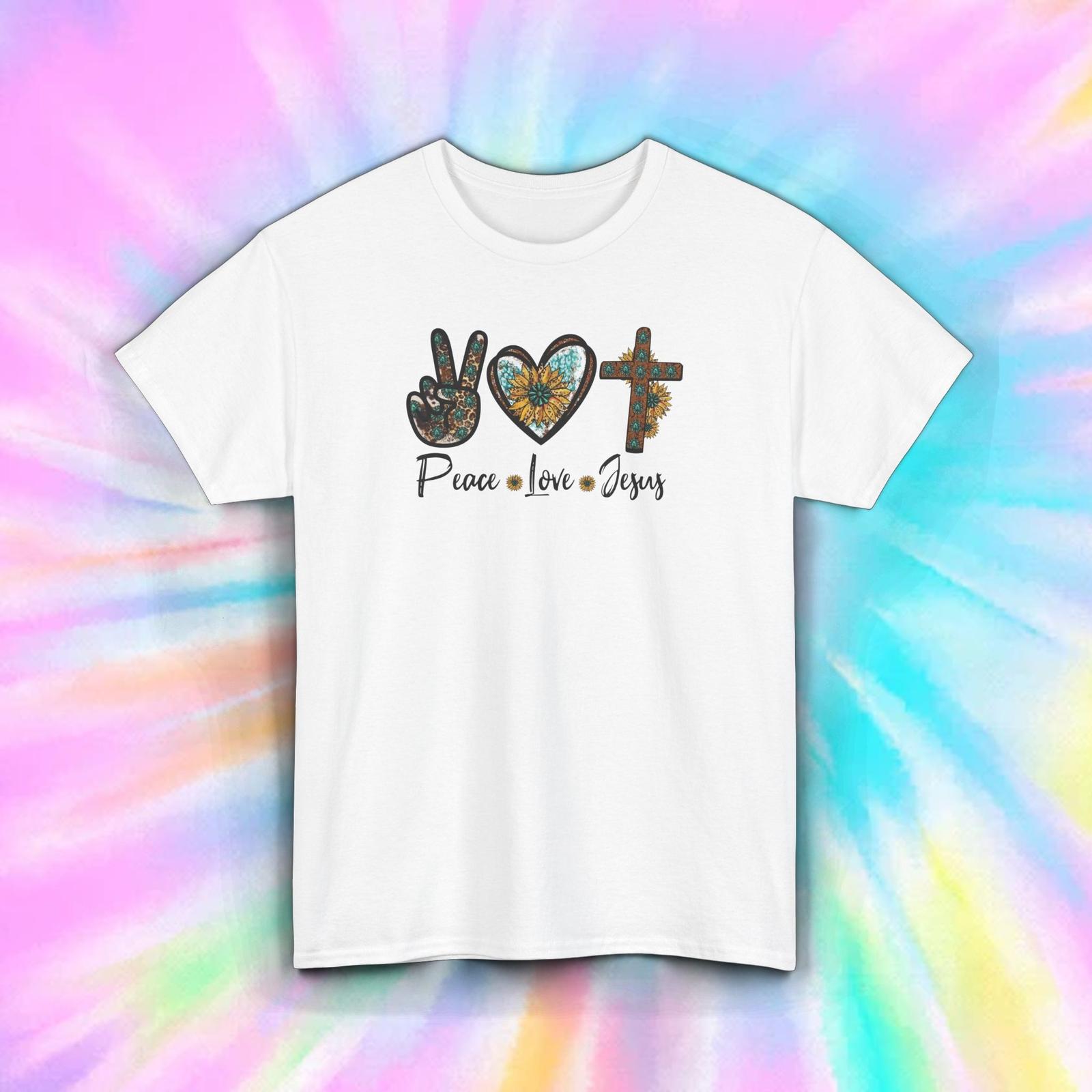 Peace Love Jesus Shirt Christian Faith Religious Sunflower Tee S-5XL XXL