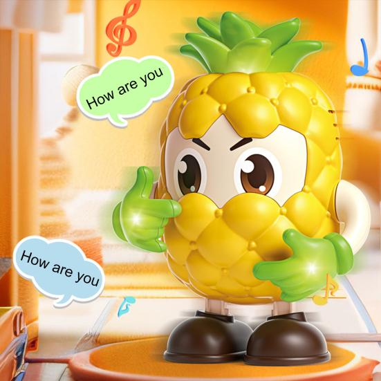 Yousheng Electric Dancing Toy with LED Light Music Recording Pineapple Elephant French Fries Red Fruit Walking Toy Toddlers Tummy Time Crawling Toy