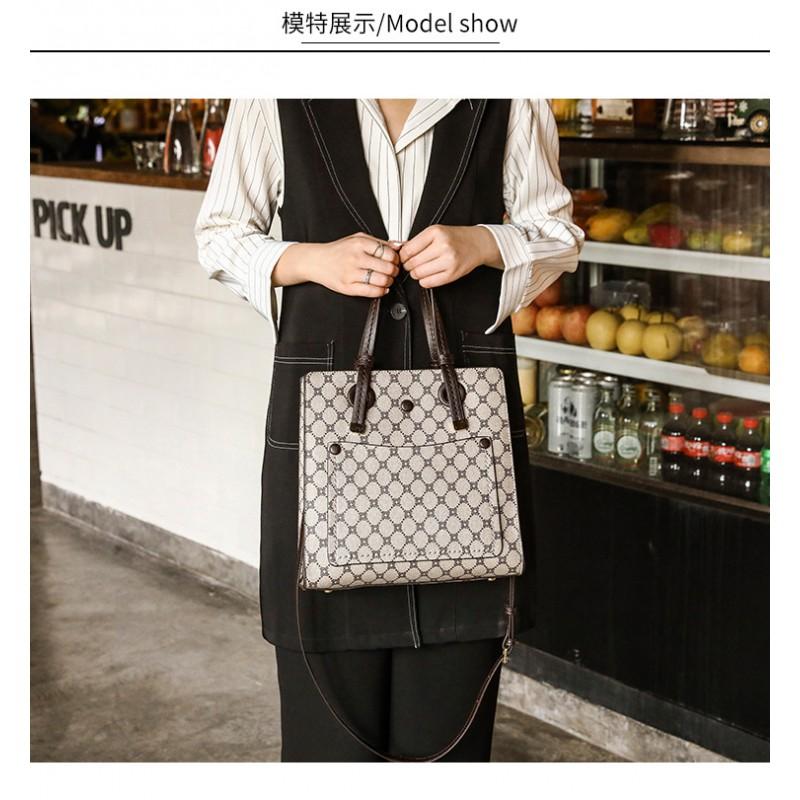 Large Capacity Tote Bag Women Soft PU Shoulder With Zipper Multi-Compartment Design Urban Chic Style