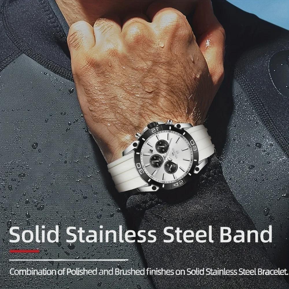 Men Silicone Quartz Mens Watch Multi Functional Waterproof Luminous Calendar Chronograph Watches