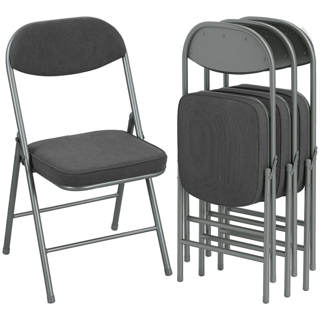 Set of Four Folding Corduroy Seat Chairs - Dark Grey