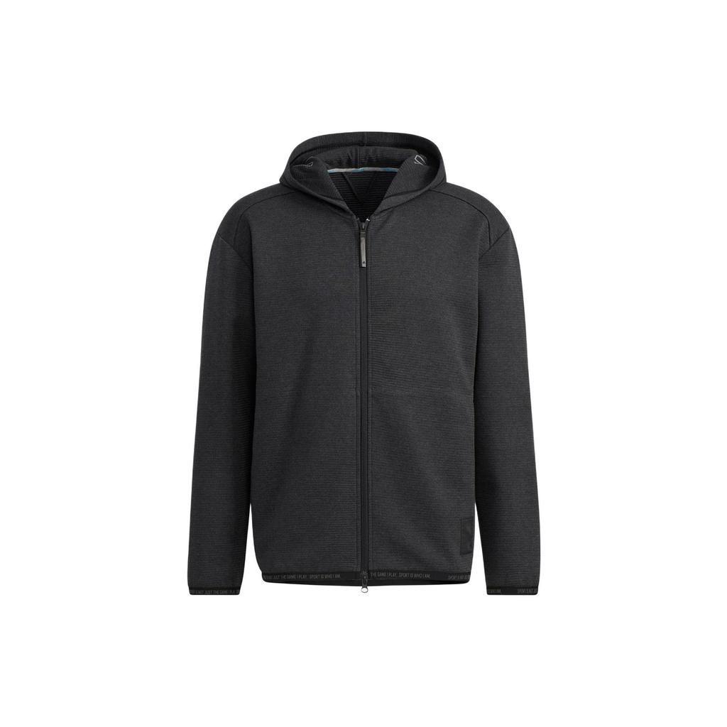 Adidas Solid Color Brand Logo Print Zip Hooded Jacket Men Outerwear Black GT3303