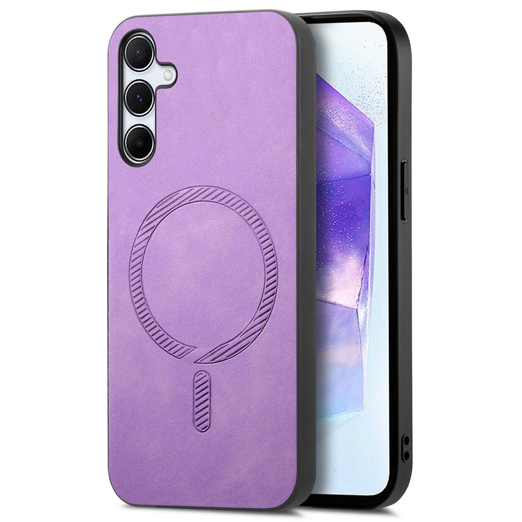 For Samsung Galaxy A55 5G Leather Back Case Compatible with MagSafe Skin-Touch Phone Cover