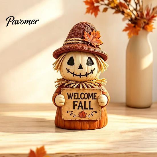Thanksgiving Indoor Outdoor Decorations 3 Pcs Fall Wooden Scarecrow Figurines, Farmhouse Rustic Statue with Maple Rural Style Fireplace Decor