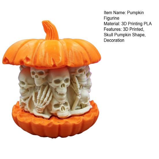Horror Skull Pumpkin Decor 3D Printed Figurine, Gothic Skeleton Statue, Party Ornament Creepy for Home Office Holiday Desk Statue