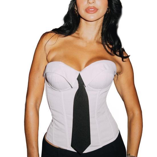 Sexy tílka bez ramene Umělá klopa Kravata Dekor Tílka bez rukávů Zavinovací design Slim Fit Trojrozměrně přizpůsobené dámské topy