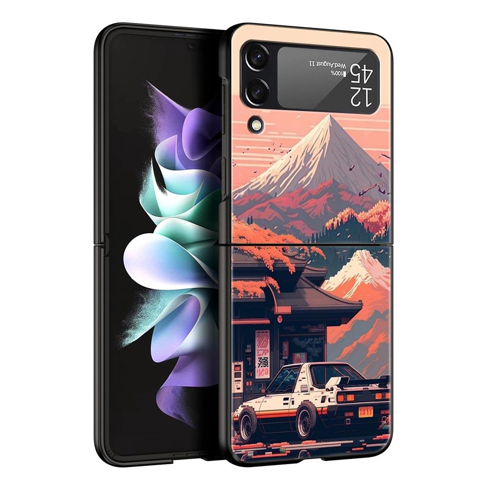 Phone Case for Samsung Galaxy Z Flip 3 4 5 6 Folding Black Shell JDM Tokyo Drift Sports Car For Samsung Z Flip4 Flip5 PC Cover