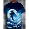 Men's Great Wave 3D Printed T-Shirt Casual Short Sleeve Crewneck Top Cool Ocean Sea Surge Graphic Tee Trendy Japanese Style Summer Streetwear Clothes
