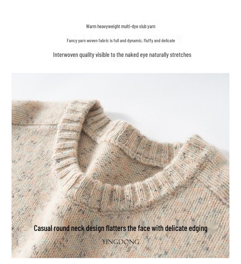 Cashmere Women's Loose Space-Dyed Round Neck Pullover Sweater - Winter Thickened Long Sleeve Knitwear