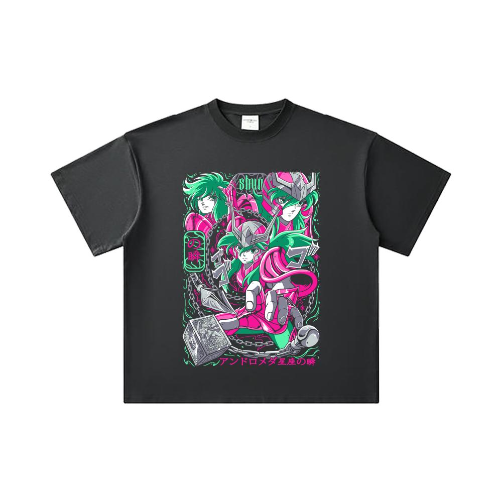 260 GSM Double Yarn 32 Count 100% Cotton Saint Seiya V29 Shun Print Unisex Heavy Cotton T Shirt
