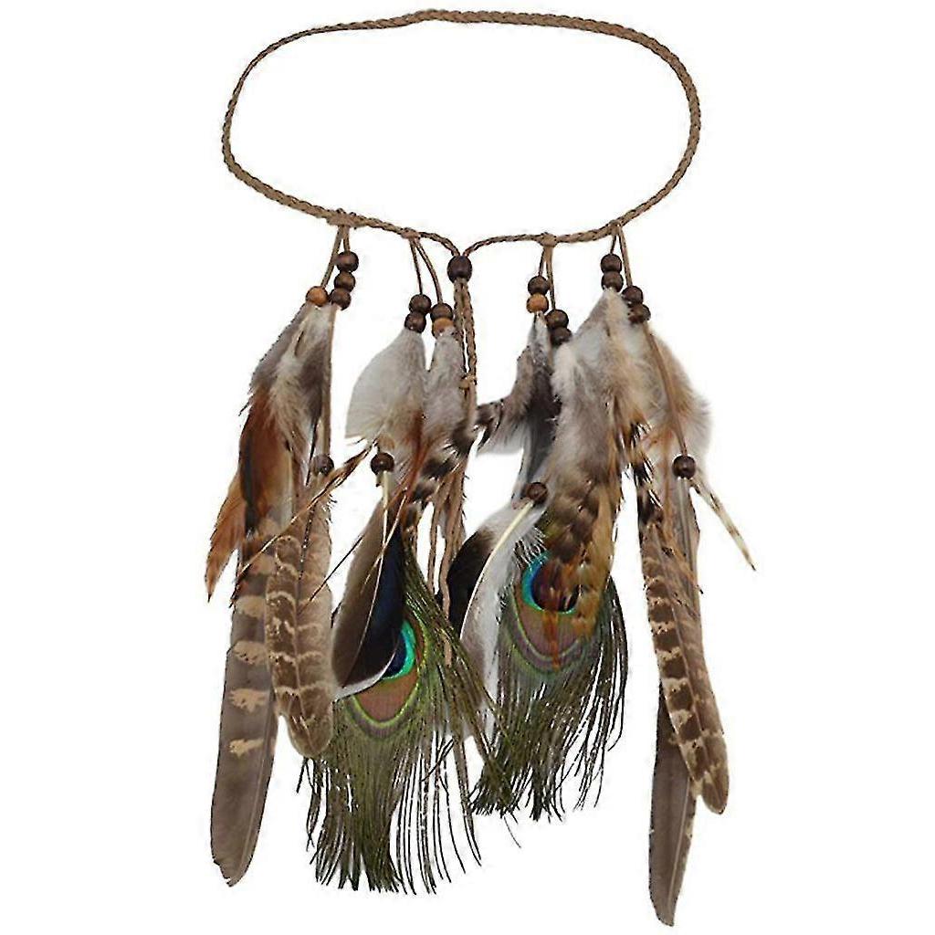 Bohemian Peacock Feather Headdress Headband Braiding Hair Band Headband Accessories For Women