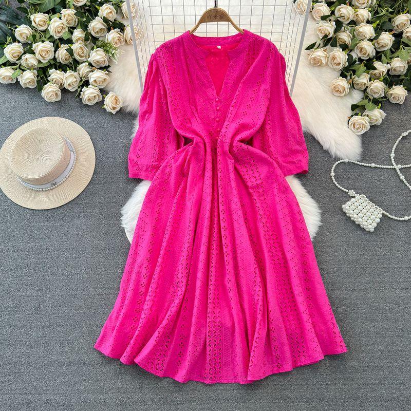 

Spring and Autumn Retro Socialite Half Sleeve A- line Dress Rose Red XL