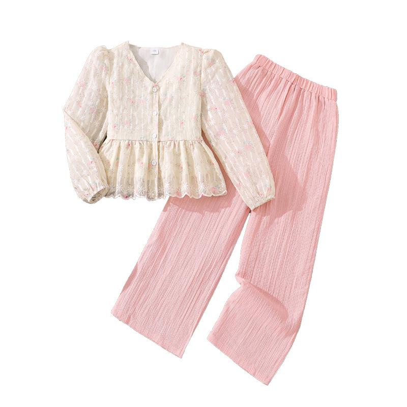 Girls' Outfit Children's Spring/Autumn New Style V-Neck Long-Sleeved Top + Casual Trousers