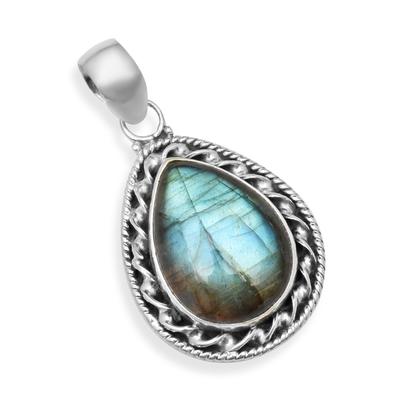 Ciondolo fatto a mano con pietra portafortuna a forma di pera in argento sterling 925 con pietra preziosa labradorite per donne e ragazze