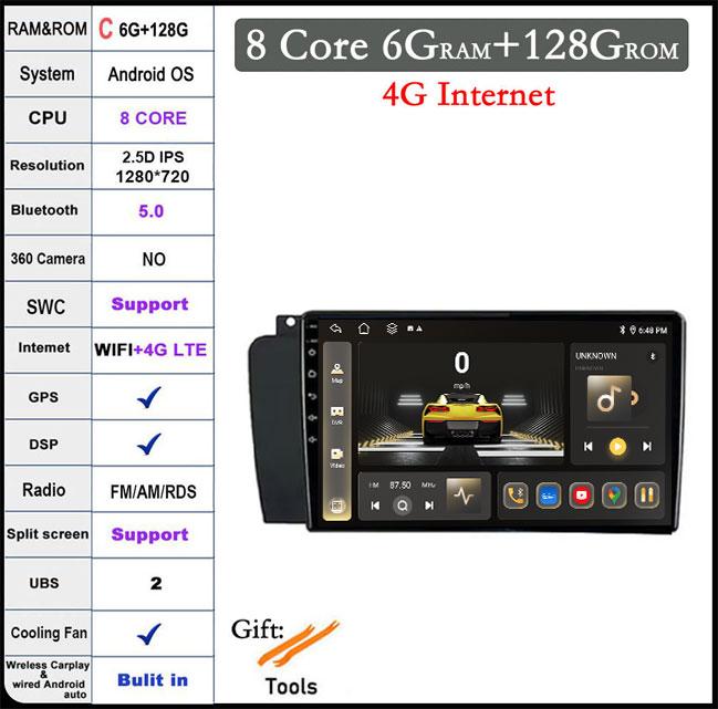 7 Inch Android 14 For Volvo XC70 V70 S60 2005 - 2009 Car Radio Multimedia Player Navigation GPS Carplay 4G WIFI