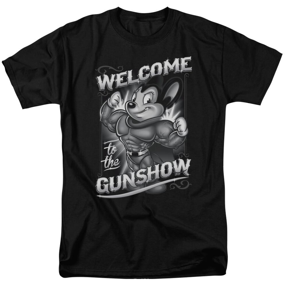 26 Mighty Mouse Mighty Gunshow T Shirt Mens Licensed Cartoon Merchandise Black Unisex T-Shirt XL