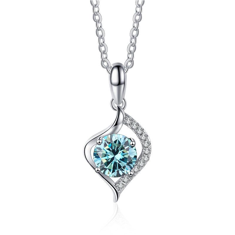Women's 925 Sterling Silver Jewelry 1 Carat Moissanite Pendant Necklace For Wedding Simple Fashion Clavicle Chain