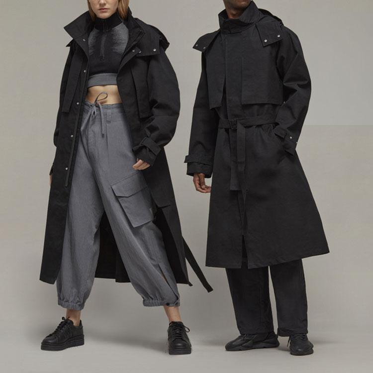 Y-3 Trenchcoat Unisex Černý S Kapucí Střední H63077