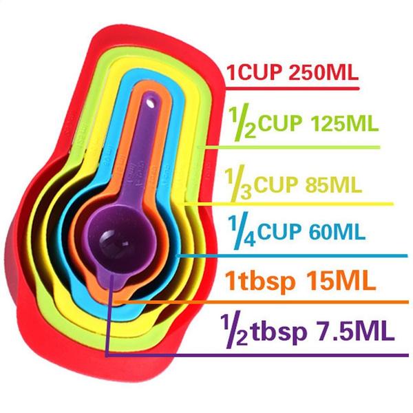 6Pcs Rainbow Color Measuring Spoons Set Plastic Measuring Cups Baking Cooking Dishwasher Safe Kitchen Baking Tool