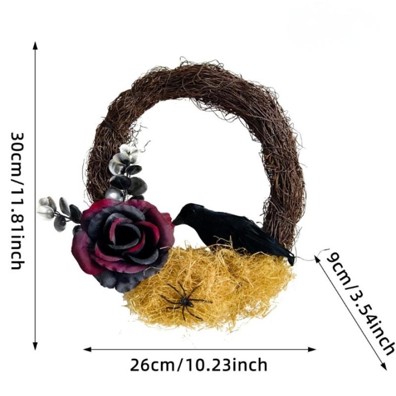 Halloween Dead Branch Rose Crow Wreath Gothic Garland Creepy Decor For Front Door Porch Window Indoor Outdoor Halloween Decor