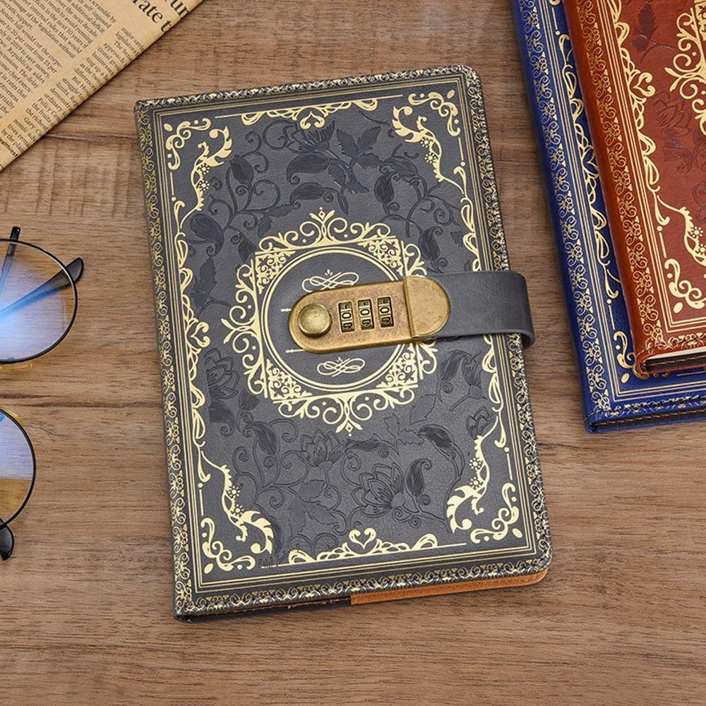 PU Leather A5 Journal Notebook Combination Lock Lockable Secrets Journal Notebook Diary  Boys