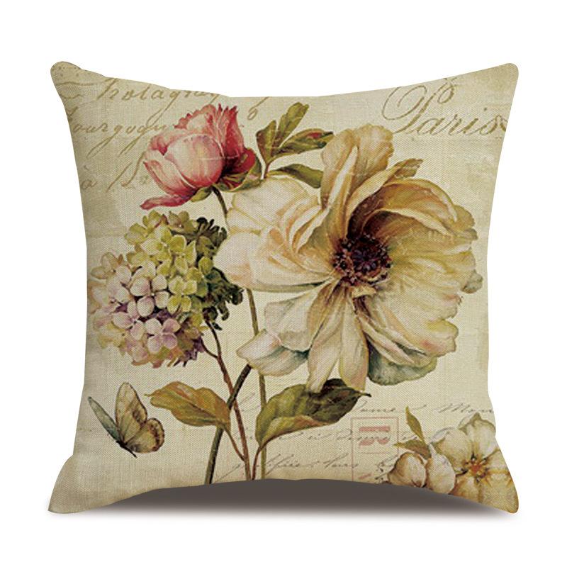 Linen Pillowcase American Rustic Rose Sofa Cushion Cover Retro Style Car Home Soft Decoration