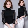 Black Plus Size Slimming High Neck Mesh Women's T-shirt - Versatile, Body-Shaping Spring/Autumn Apparel